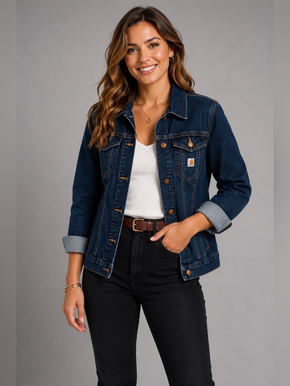 Vintage Carhartt Women's Denim Jacket Indigo Blue Size SP Pockets Light Wash